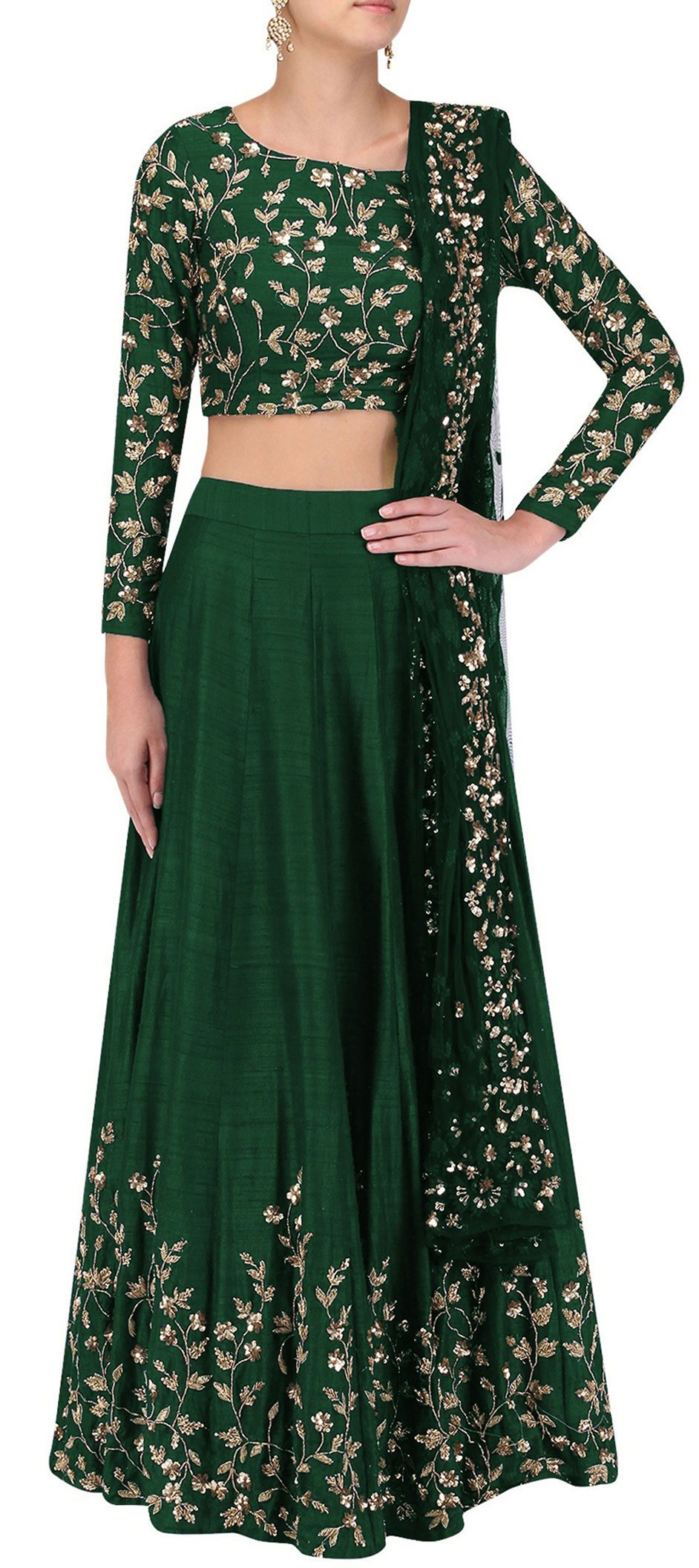 Bangalore Silk Festive Lehenga in Green with Sequence work