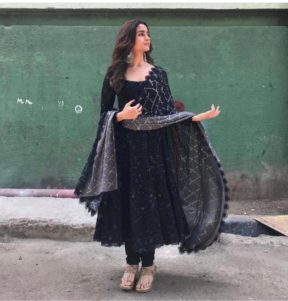 Alia Bhatt  Black Georgette Indian Dress Material