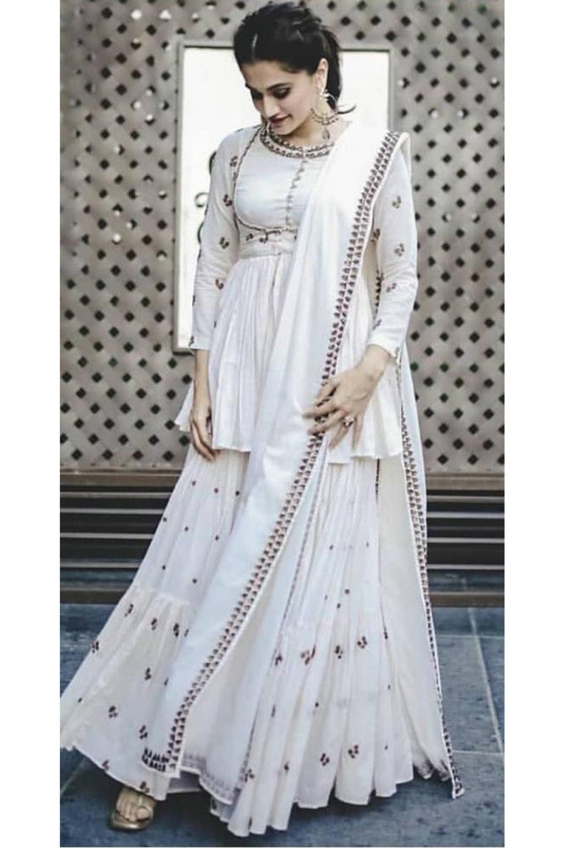 Taapsee Pannu Wonderful White Colored Bollywood Sharara Suit