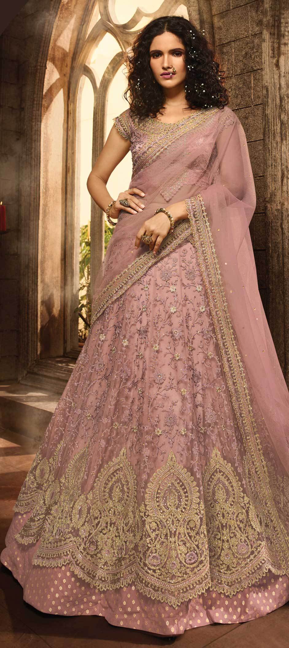 Net Bollywood Lehenga in Pink and Majenta with Embroidered work
