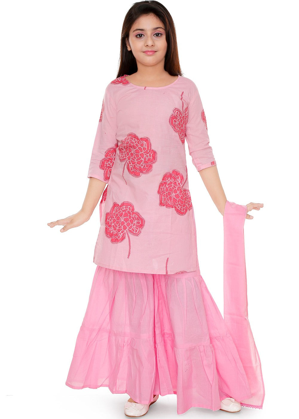 Pink Kids Printed Sharara Suit