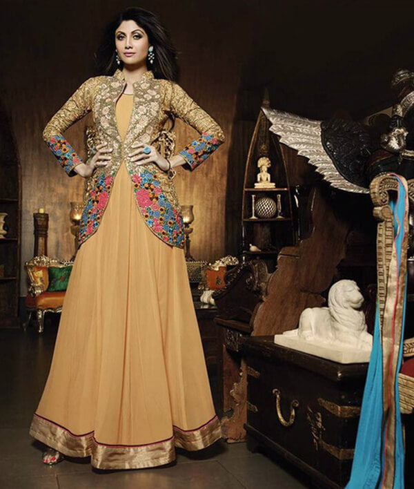 Style Amaze Beautifull Beige Color Georgette Indo-Western Suit