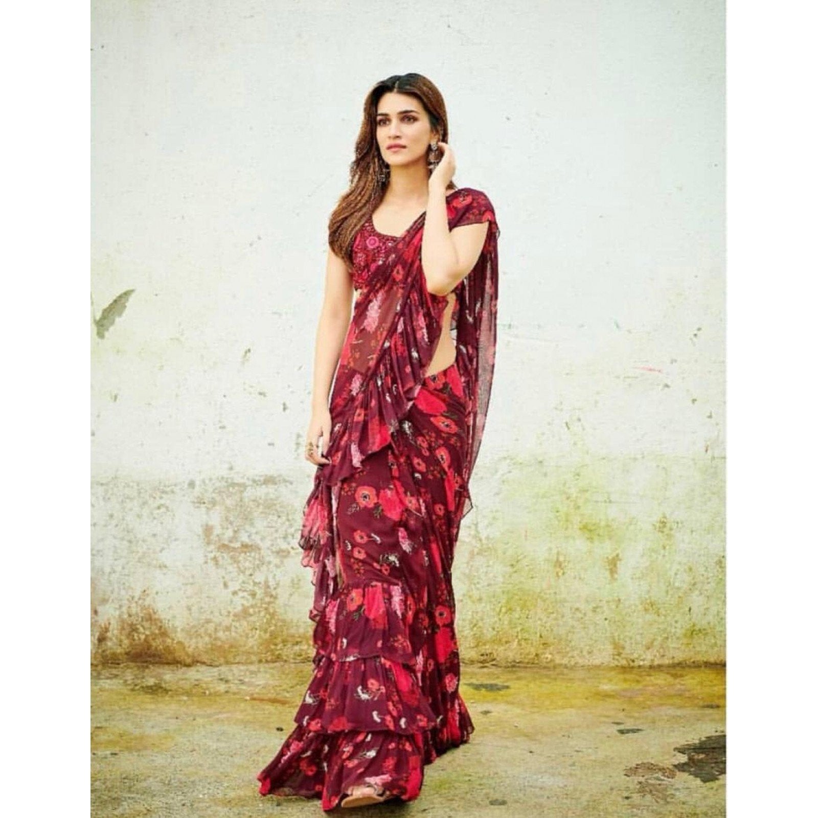 Bollywood Party Wear Kriti Red Floral Color Saree