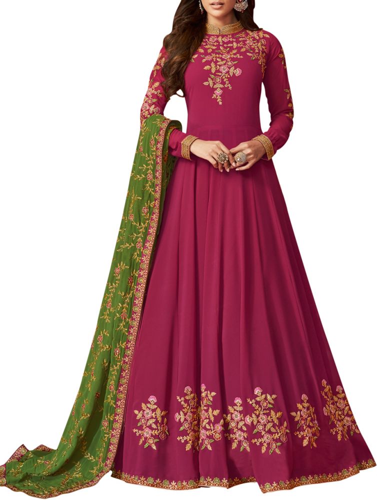 Breathtaking Rani Color Bollywood Designer Dress