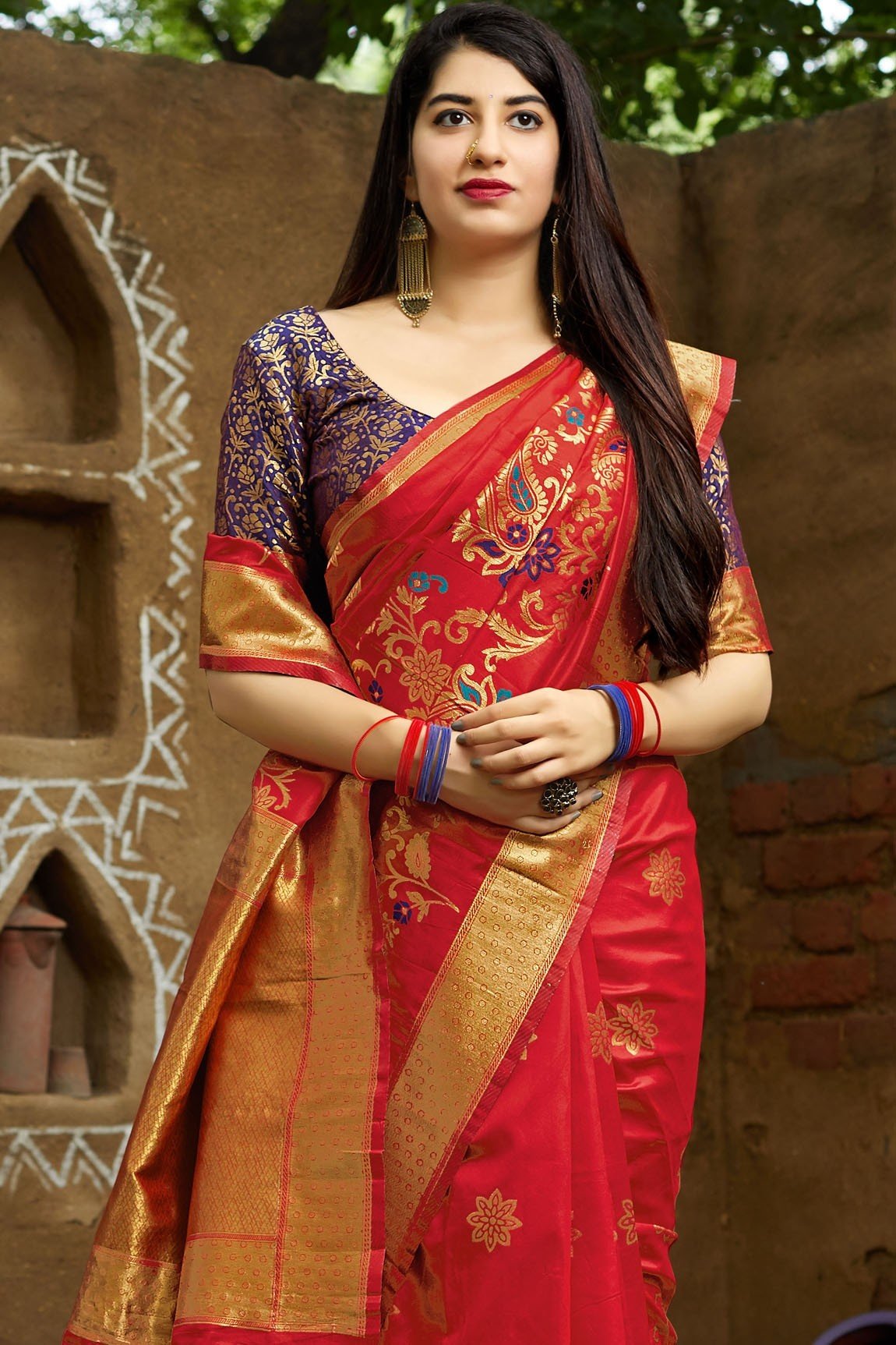 Banarasi Silk Red Weaving With Jacquard Work Saree