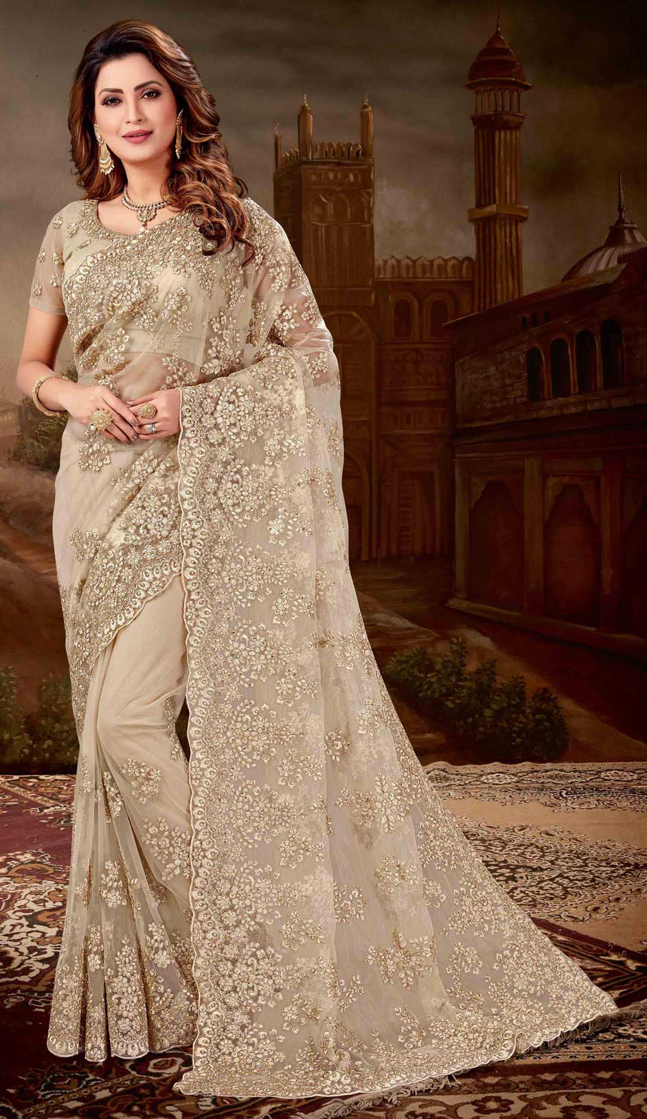 Net Party Wear Saree in Black and Grey with Embroidered work