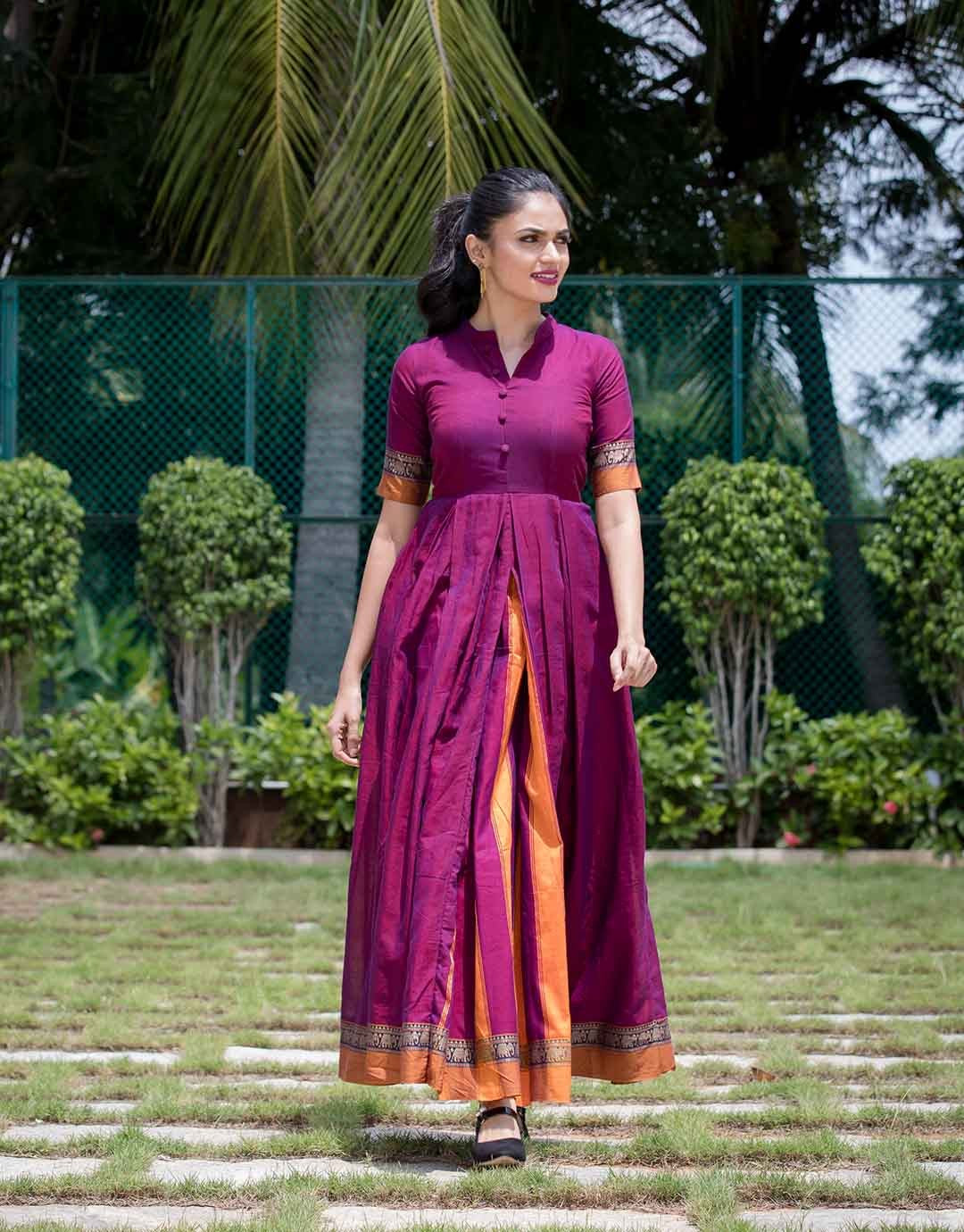 Purple Ananya Fit And Flare Handloom Dress