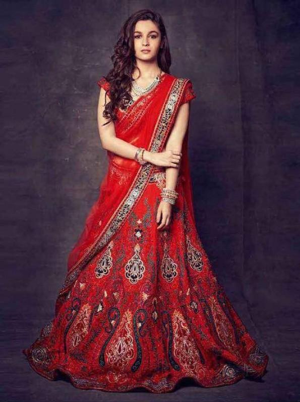 Bollywood Style Alia Bhatt In Designer Red Lehenga Choli