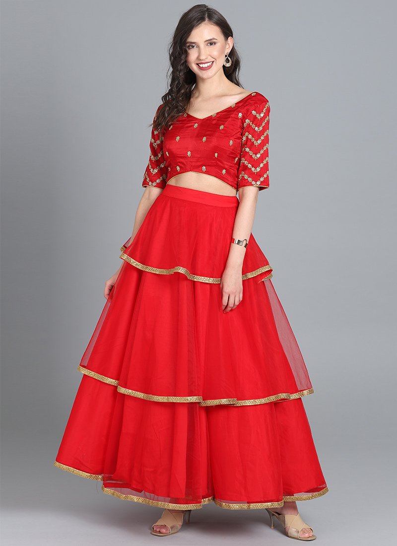 Bollywood Vogue Custom Made Red Crop Top N Skirt