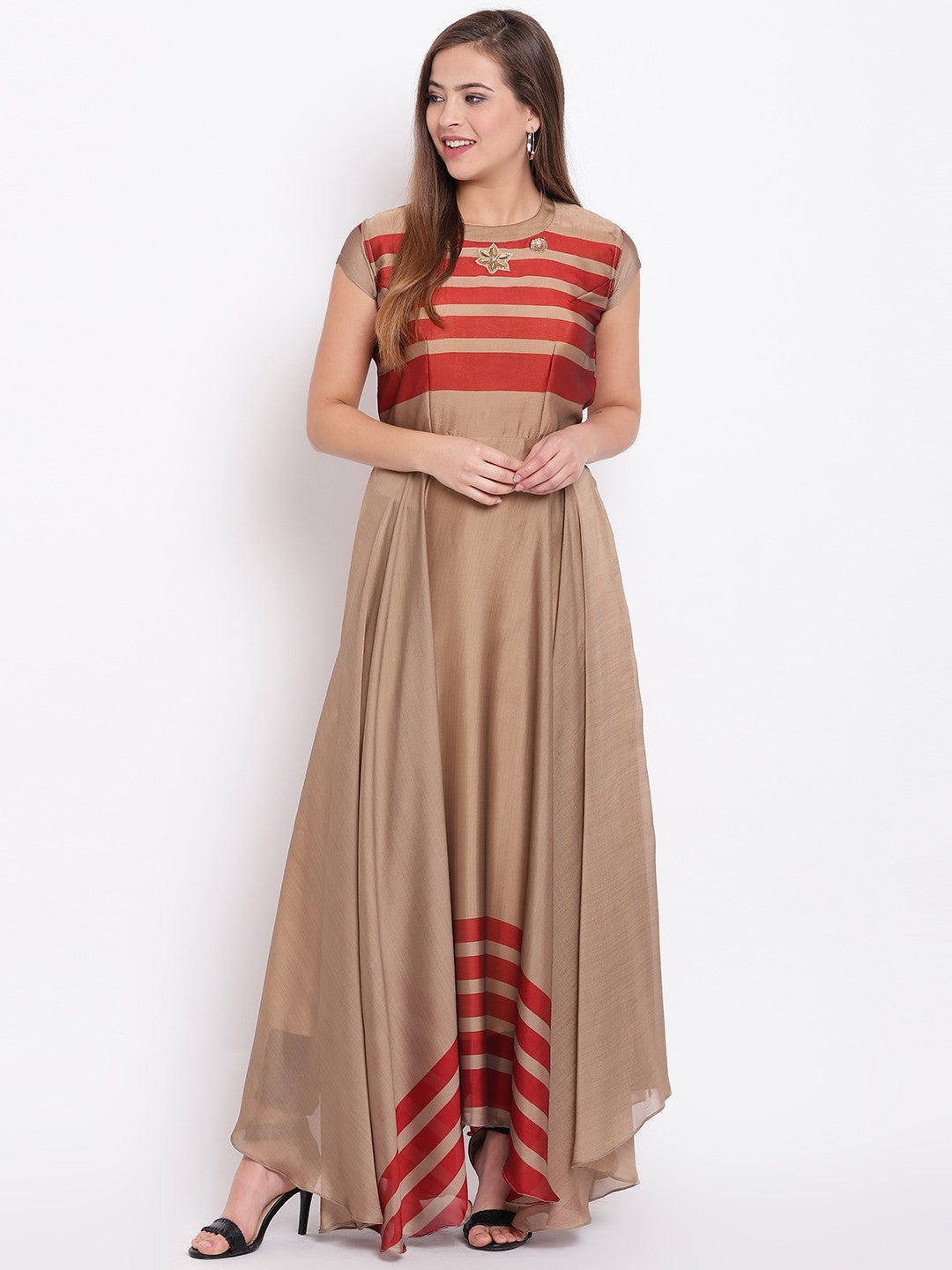 Brown Patchwork Georgette Designer A-line Gown