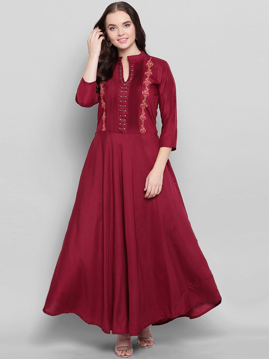 Maroon Silk Blend Embroidered Designer Readymade Gown