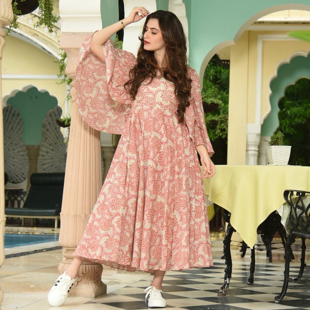 Flared Sleeves Cotton Dress