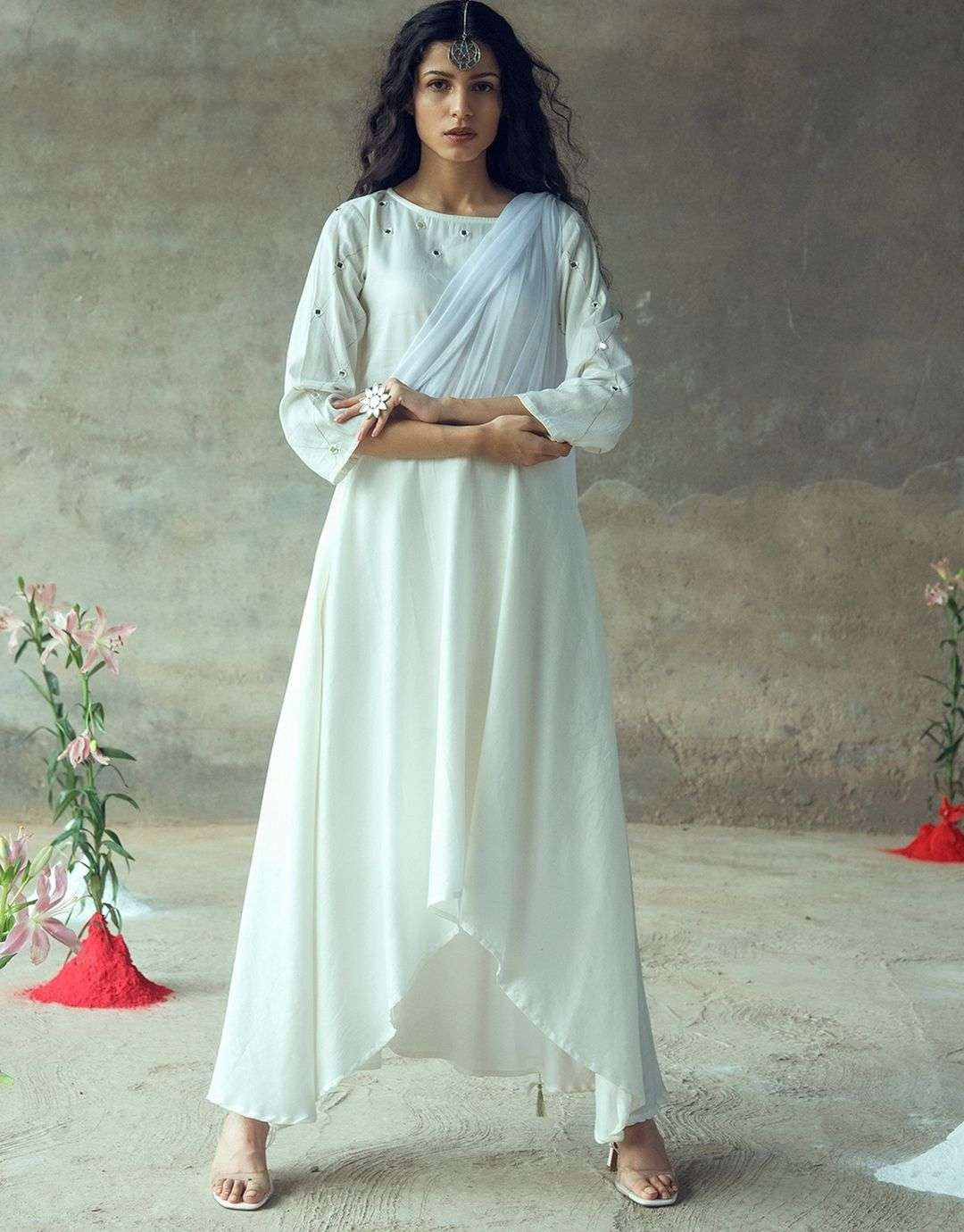 White Asita Drape Dress
