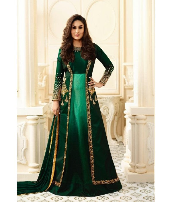 Style Amaze Gorgeous Green Designer Embroidered Silk Anarkali Suit
