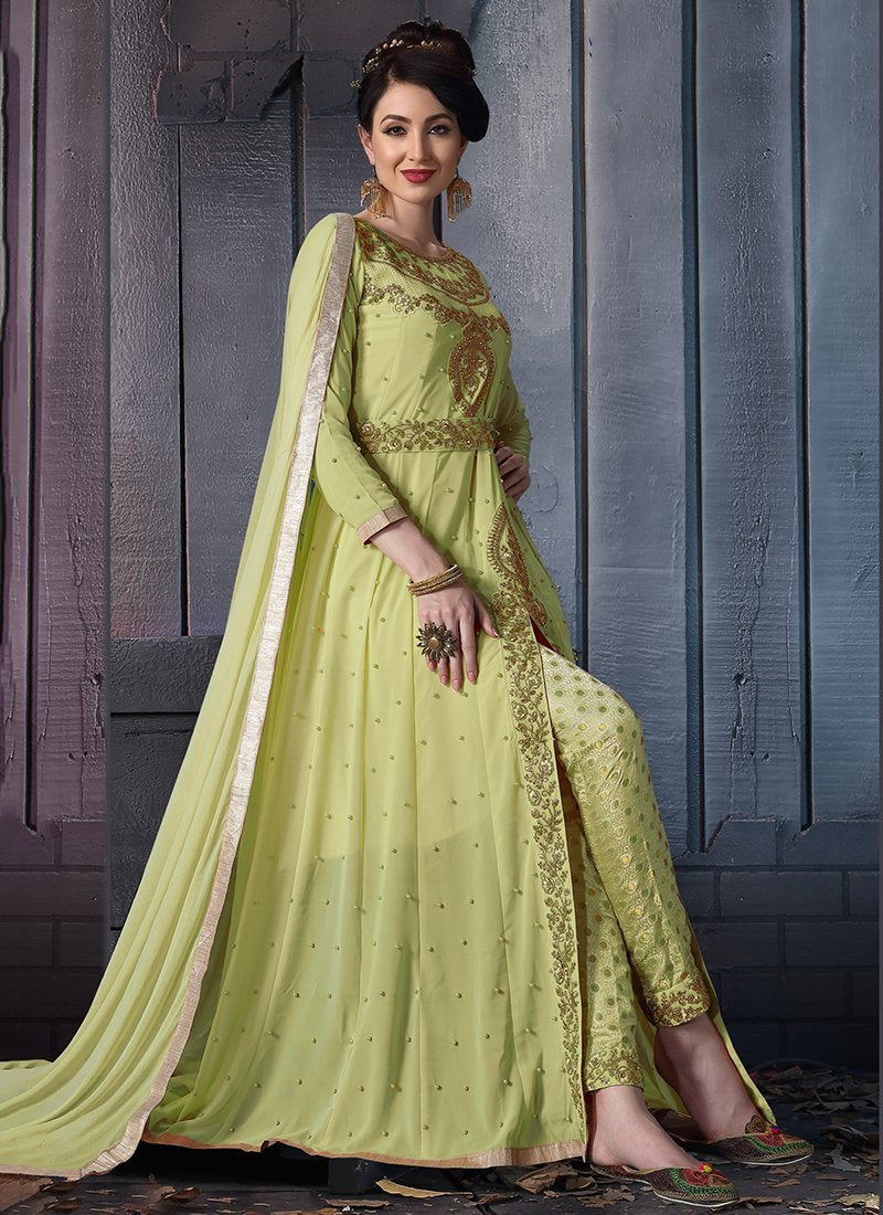 Light Green Color Faux Georgette Women's Semi Stitched Dress