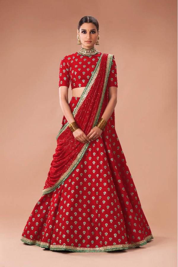 Bollywood Style Heavy Bridal Red Art Lehenga Choli