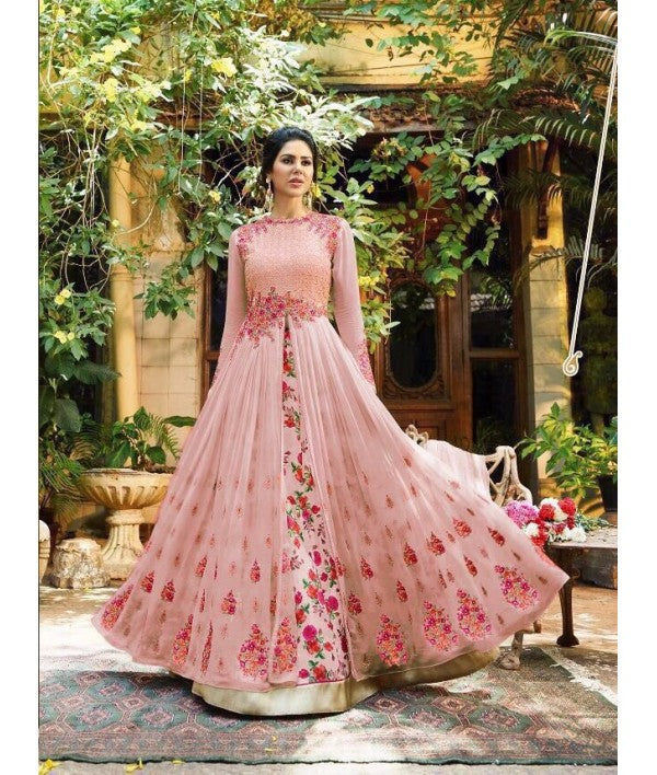 Style Amaze Graceful Pink Designer Embroidered Georgette Anarkali Suit