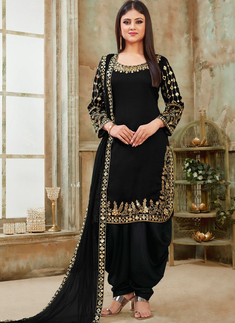 Black Art Silk Designer Patiala Salwar Suit