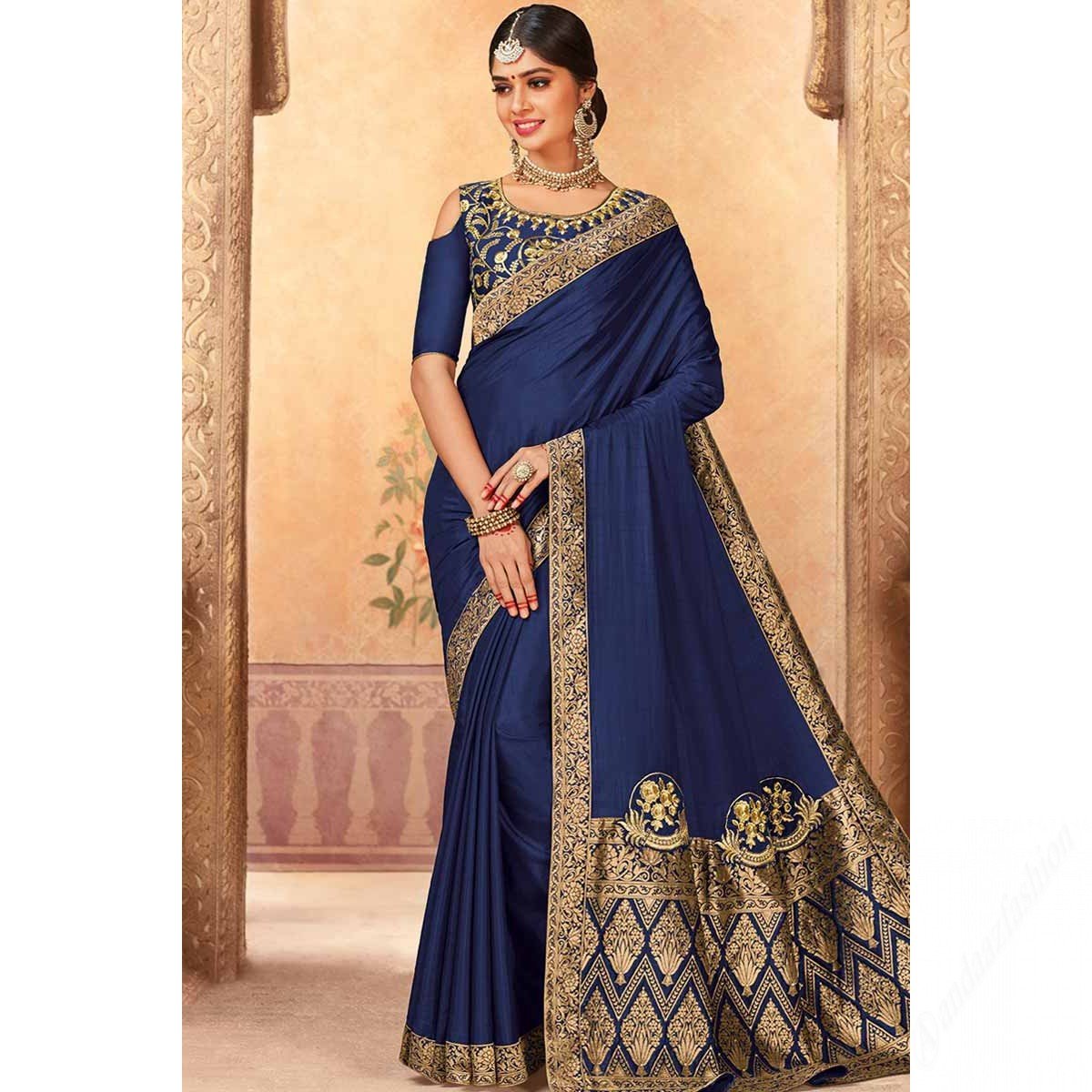 Blue Art Silk Saree With Art Silk Blouse