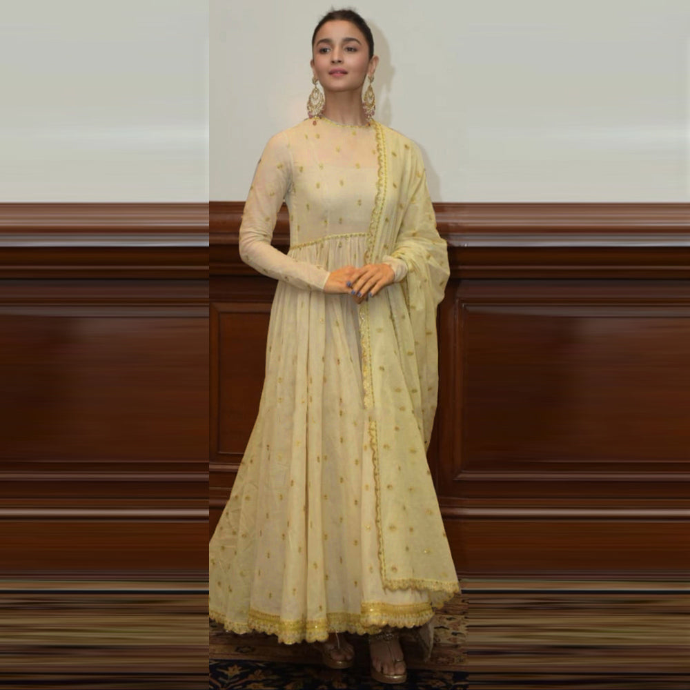 Bollywood Style Trendsetting Alia Golden Semi Stitched Gown