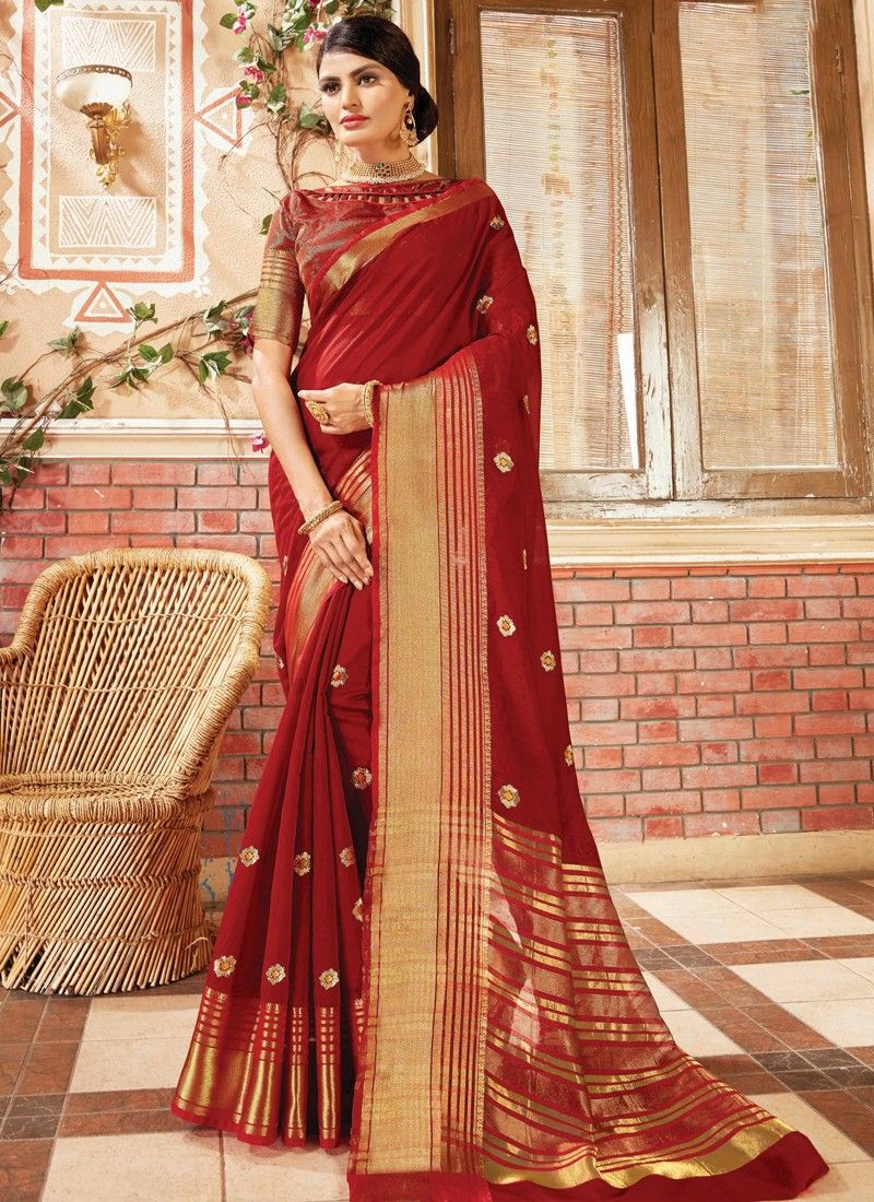 Gorgeous Maroon Handloom Silk Saree With Blouse