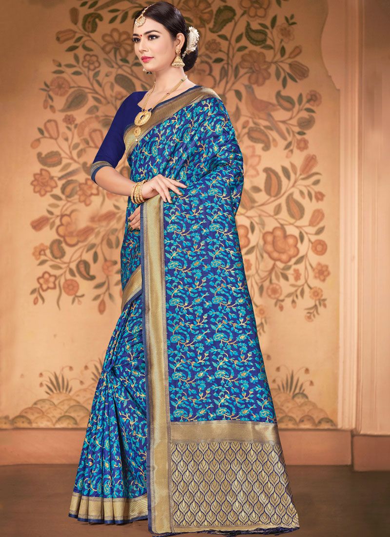 Multi Colour Mehndi Banarasi Silk Casual Saree