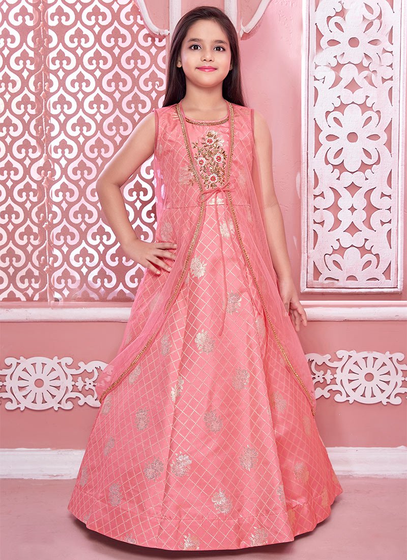 Pink Net Embroidered Gown