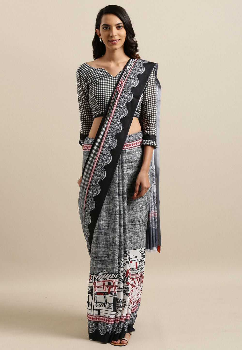 Printed Cotton Silk Saree in Grey