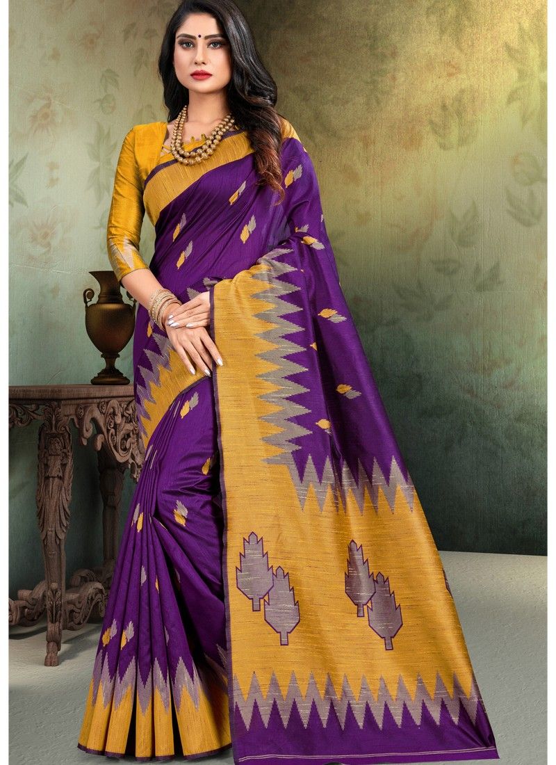 Purple Elegant Cotton Handloom Saree