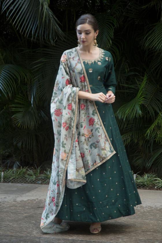 Dark Green Zari Woven Silk Designer Salwar
