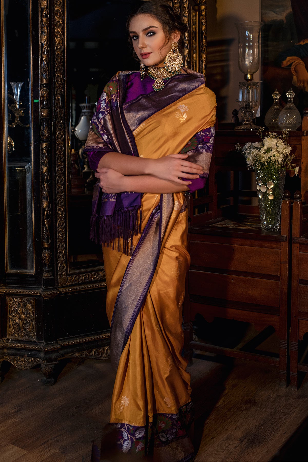 Yellow & Gold Zari Woven Banarasi Silk Saree