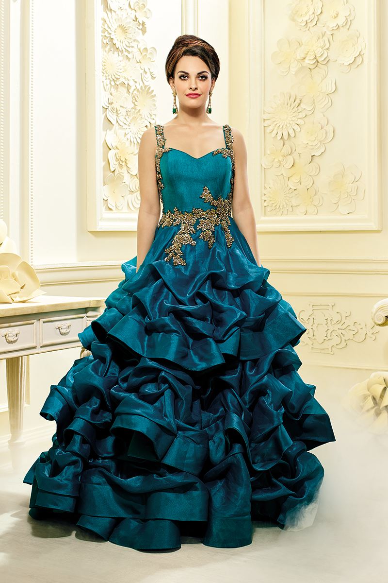 Magnificent turquoise designer gown