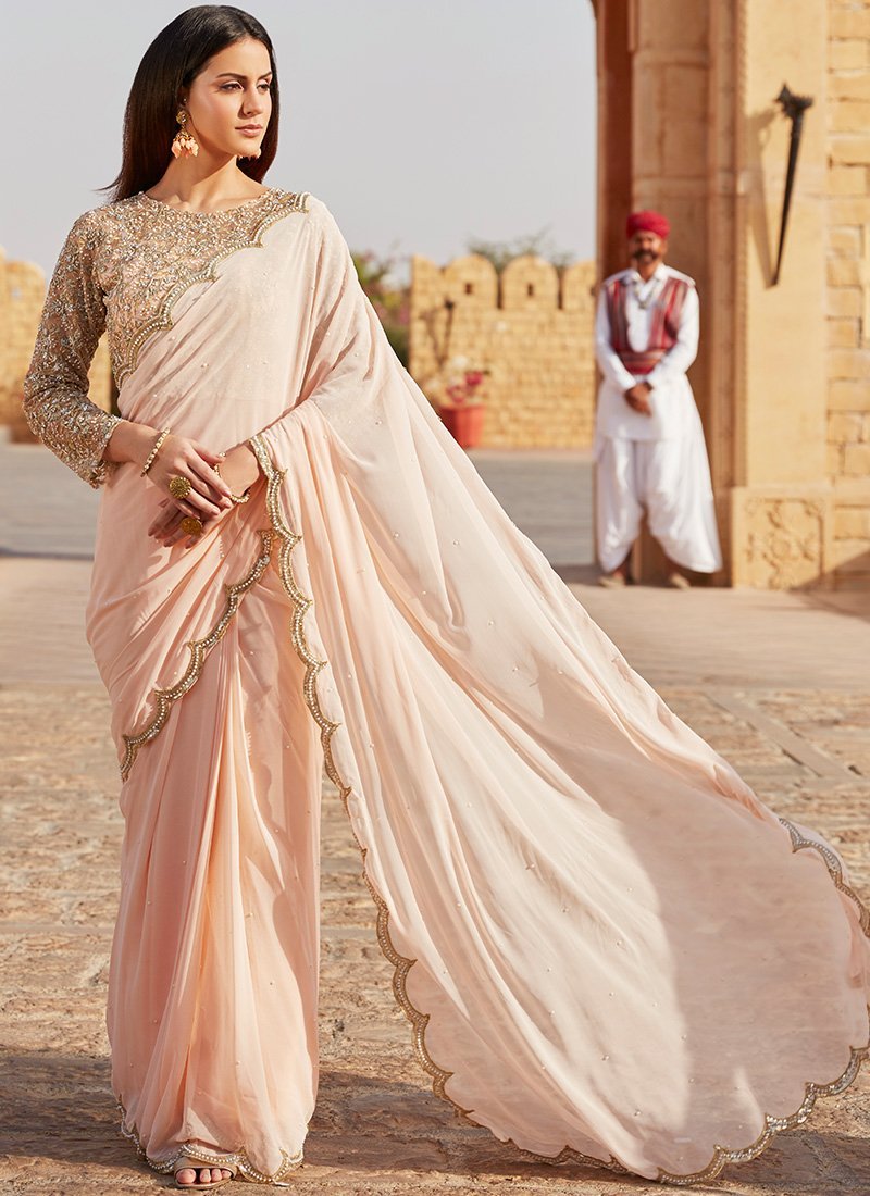 Blush Pink Heavy Embroidered Saree