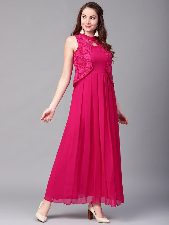 Women Magenta Solid Maxi Dress