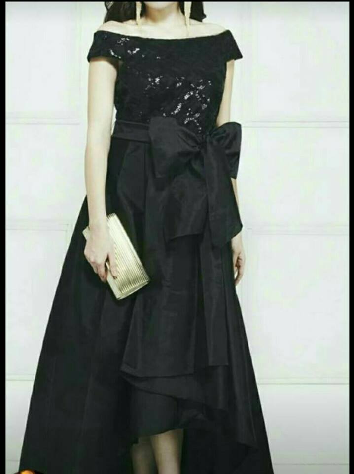 offshoulder High Low Gown in Black