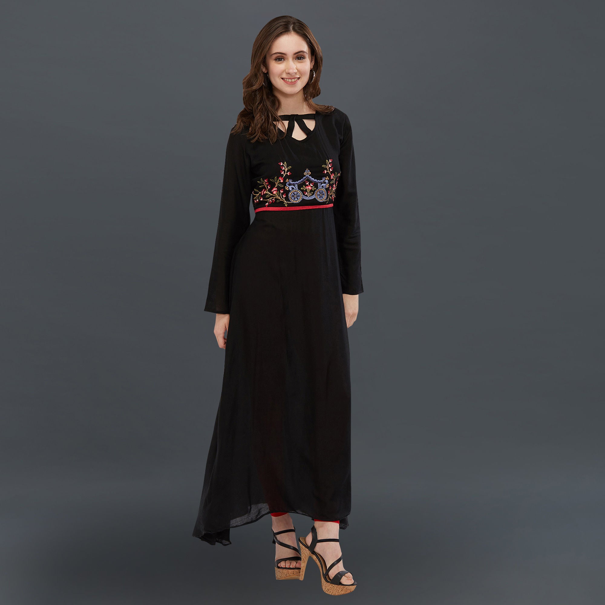 Flaunt Black Colored Partywear Embroidered Long Kurti