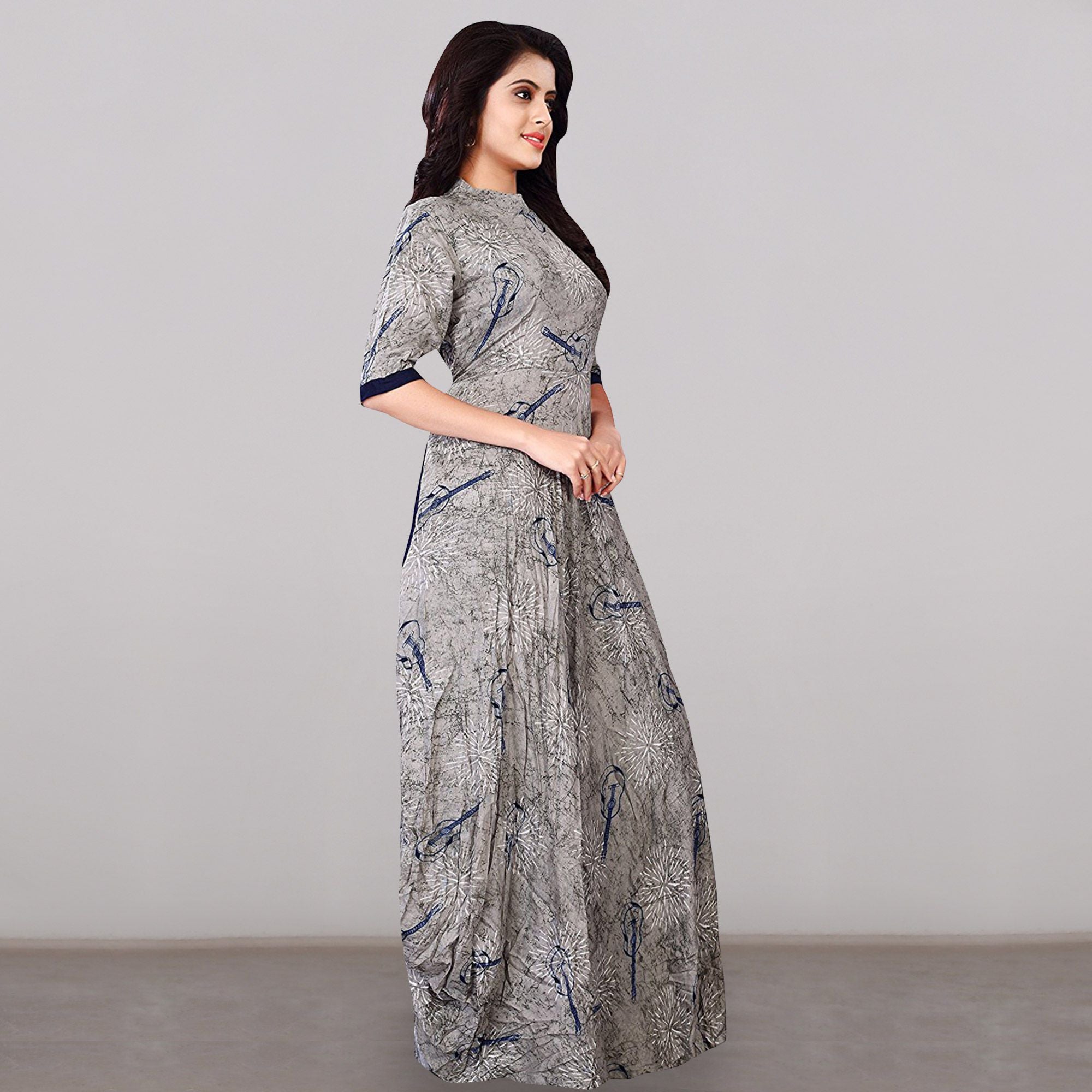 Captivating Gray Colored Printed Rayon Long Kurti
