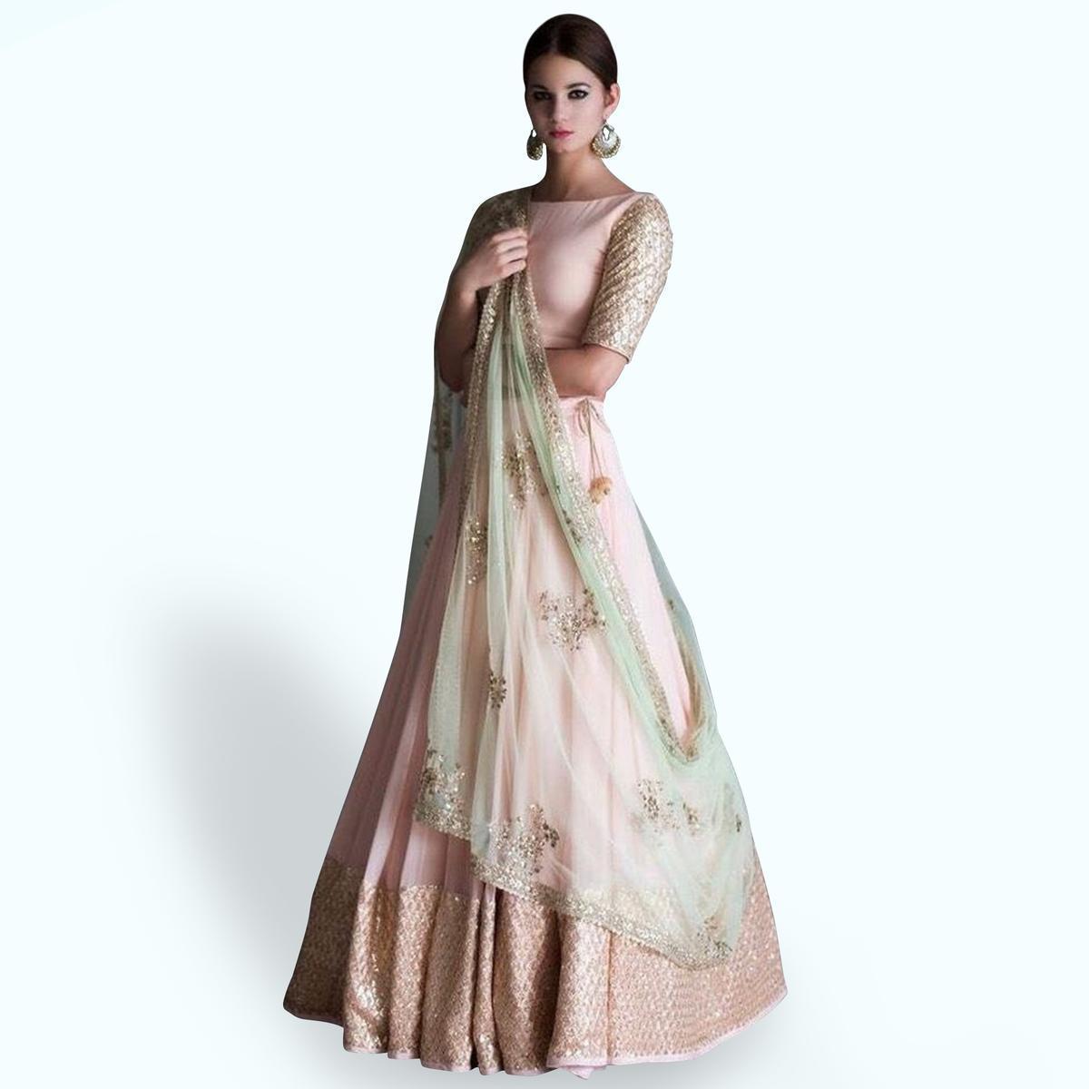 Pastel Pink Colored Party Wear Embroidered Georgette Lehenga Choli