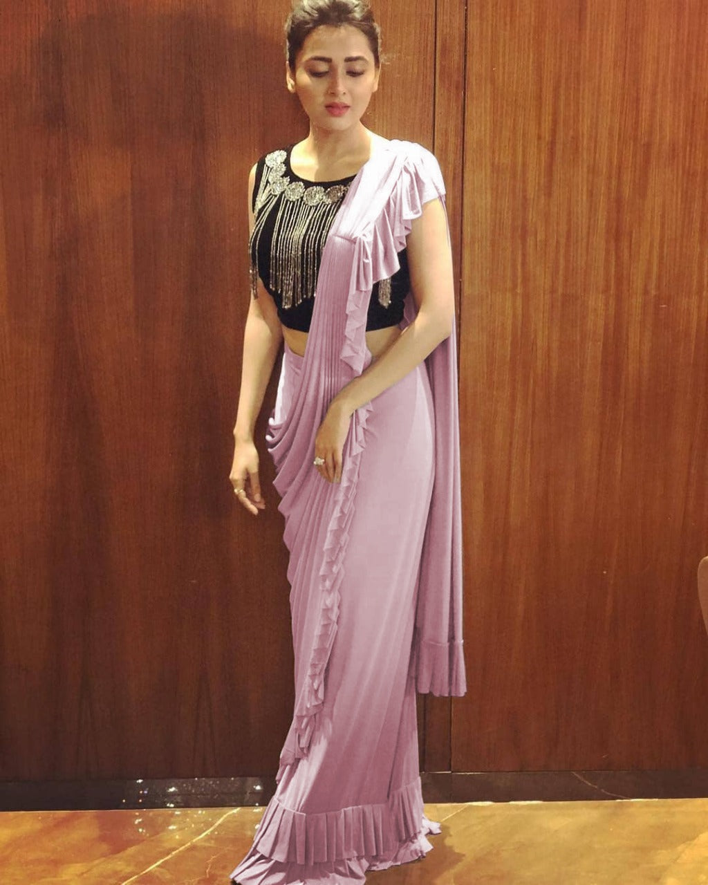 New Designer Faux Georgette Pink Party Wear Saree