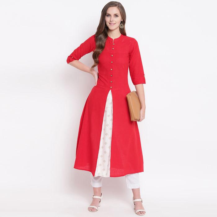 Opulent Red Colored Casual Printed Cotton Kurti