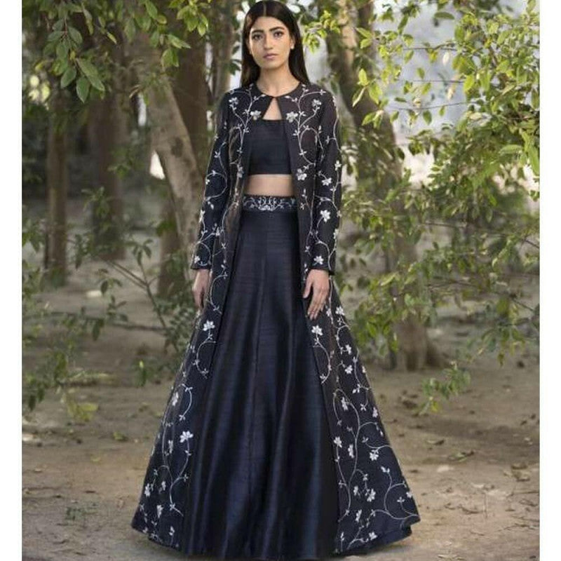 Flamboyant Party Wear Cancan Net Black Color Designer Indowestern