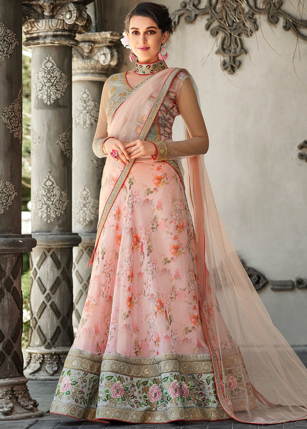 Light Pink Floral Digital Print Lehenga Choli