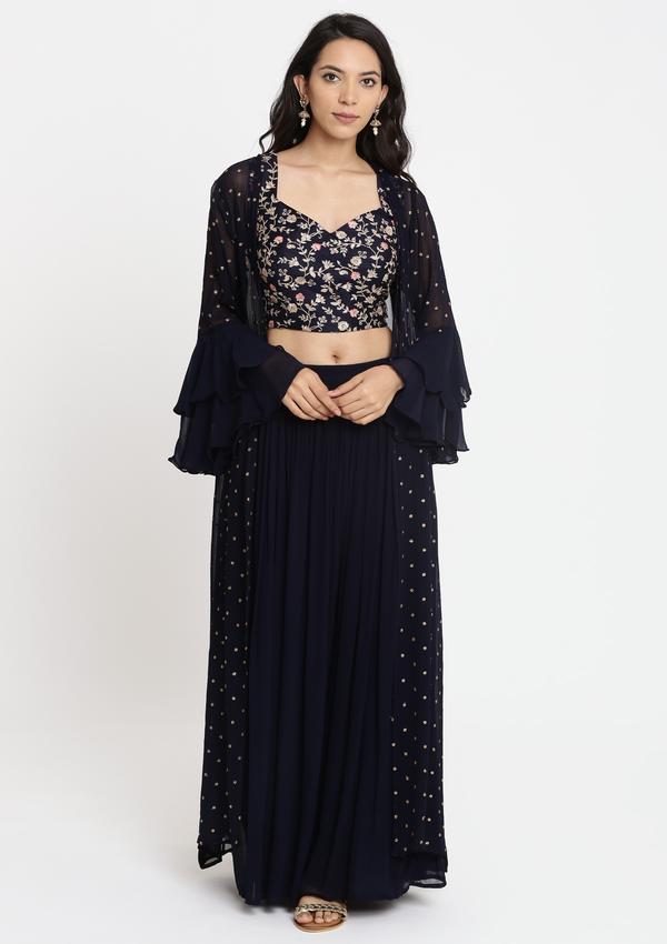 NAVY BLUE ZARIWORK GEORGETTE DESIGNER SALWAR SUIT