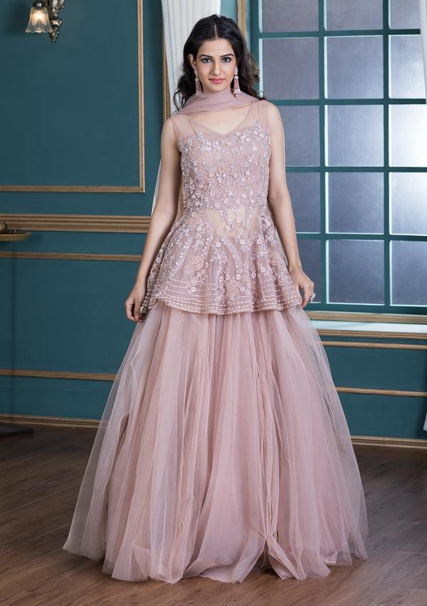 MAUVE EMBELLISHED NET DESIGNER GOWN
