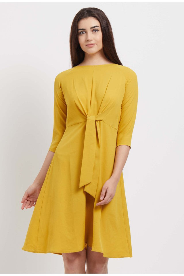 Womens Boat Neck Solid A-Line Dress