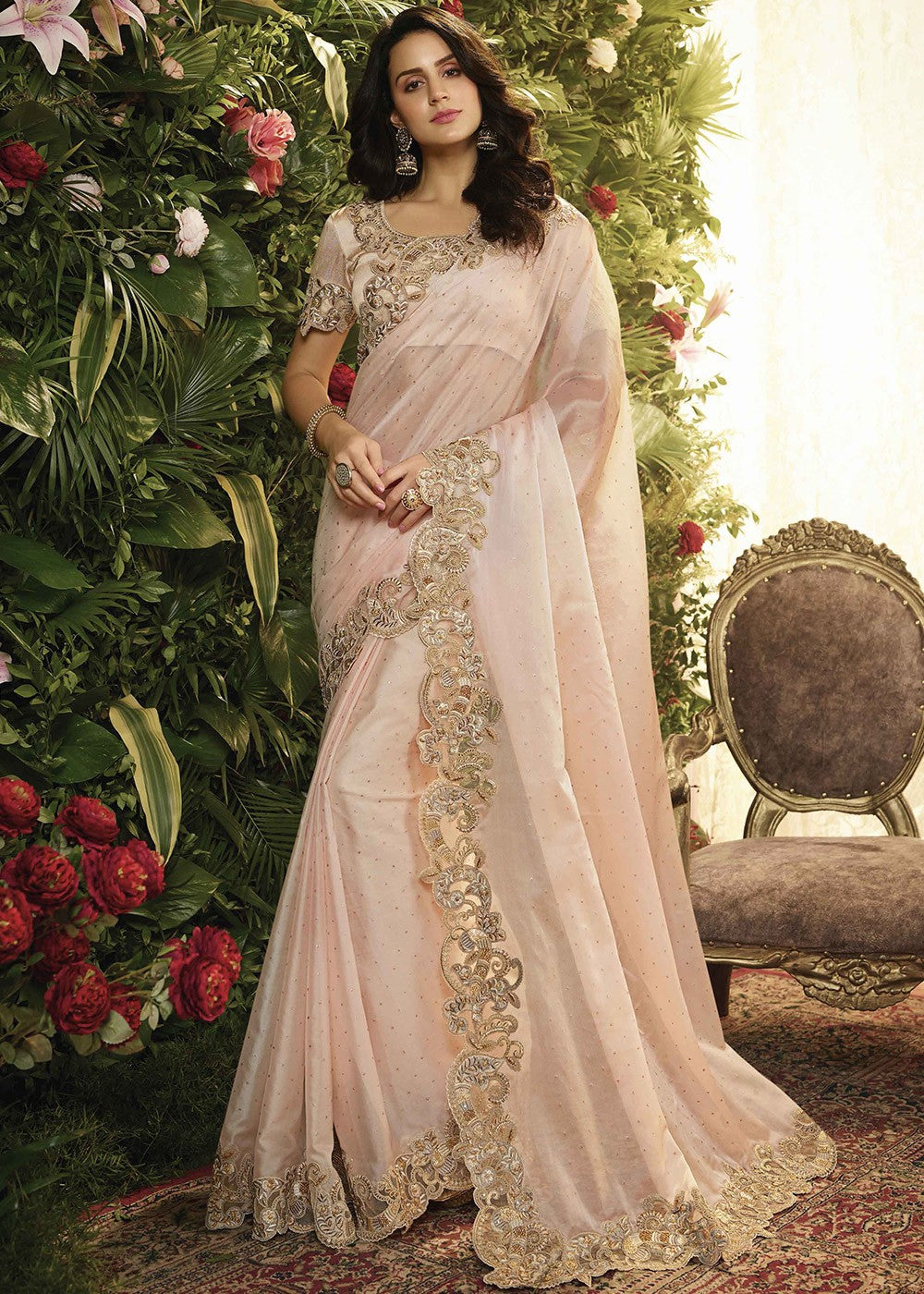 Pink Art Silk Embellished Heavy Border Saree
