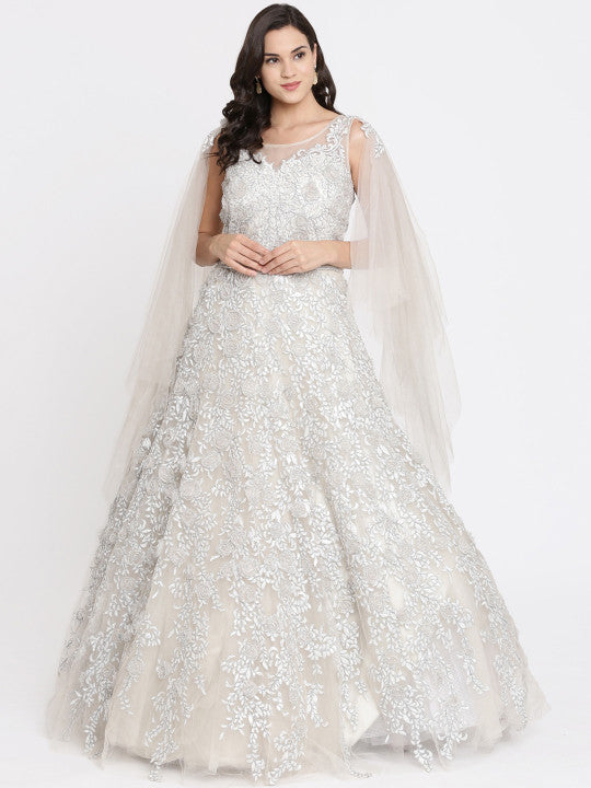 Women Off-White Embellished Maxi Dress