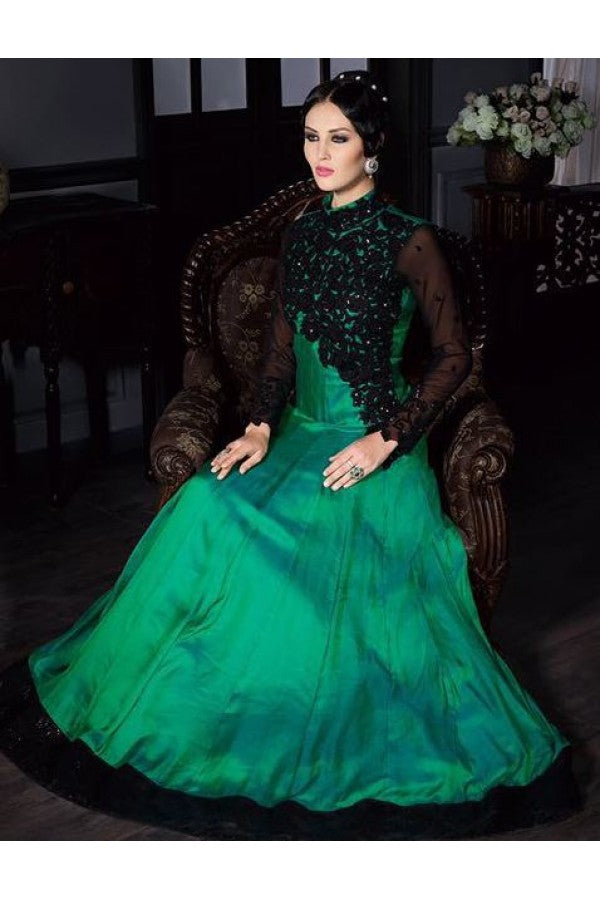 Festival Wear Green Silk Gown