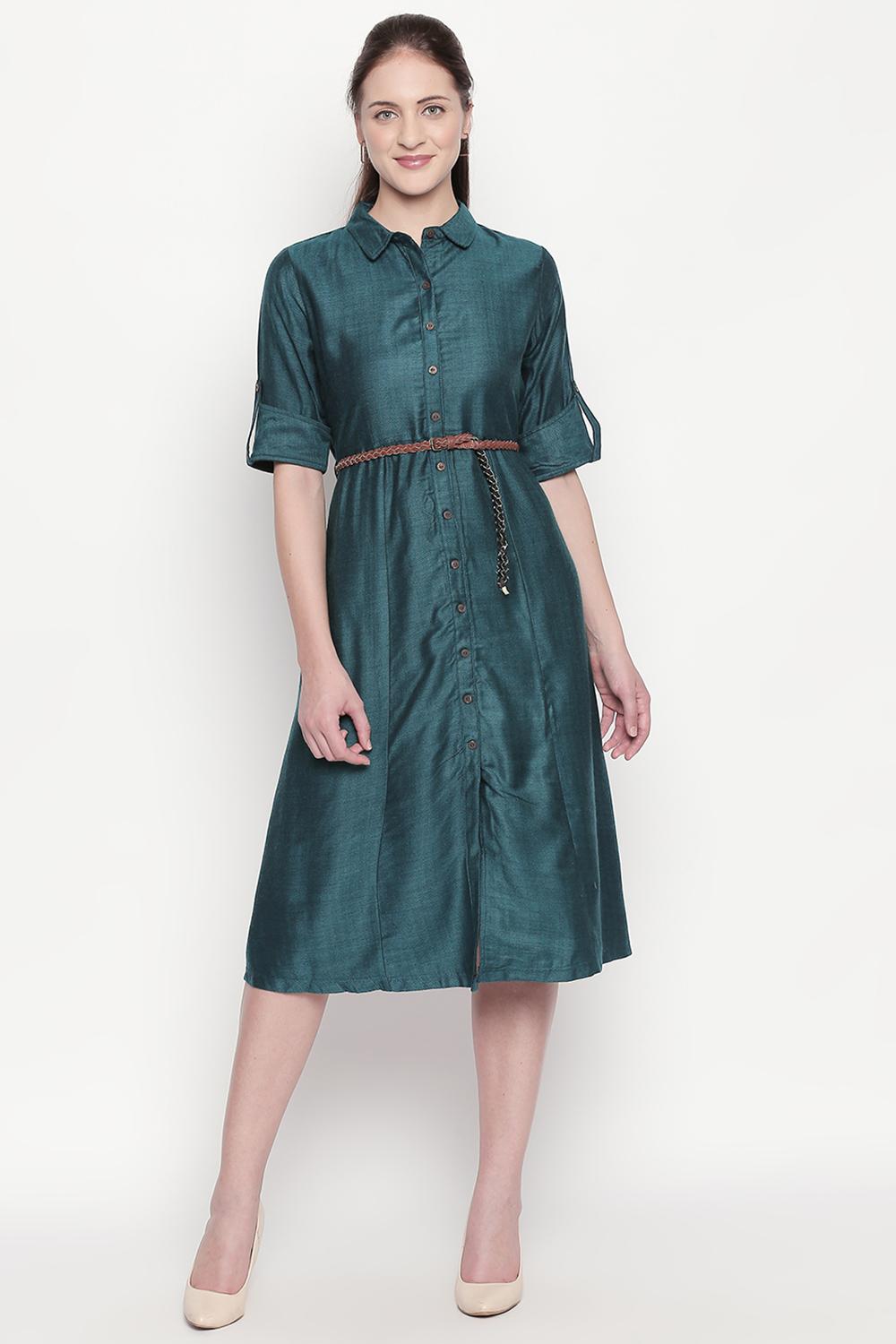 Women Solid Turquoise Dress