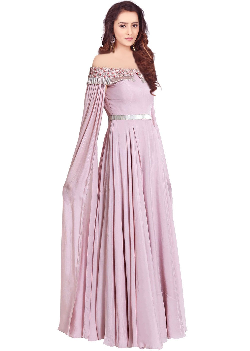 Readymade Lavender Purple Georgette Indo Western Gown
